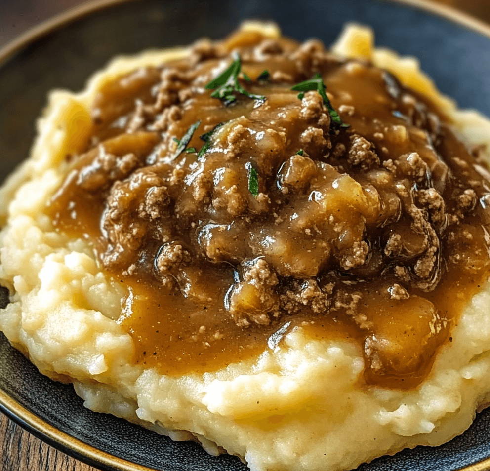 Simple Ground Beef and Gravy with Creamy Mashed Potatoes Recipe