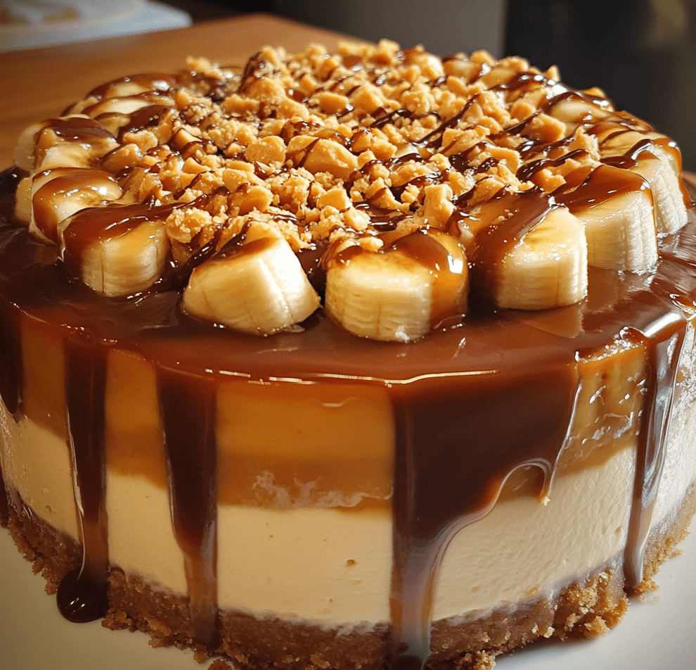 Indulge in the Rich Flavors of Banana Caramel Peanut Butter Cheesecake