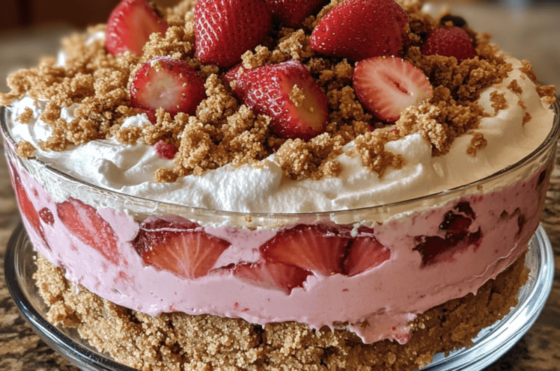 No-Bake Strawberry Crunch Cake: A Sweet and Easy Dessert