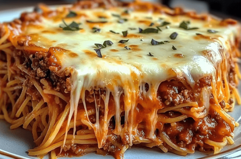 Easy Spaghetti Crust with Cheese Layer and Meat Sauce Recipe