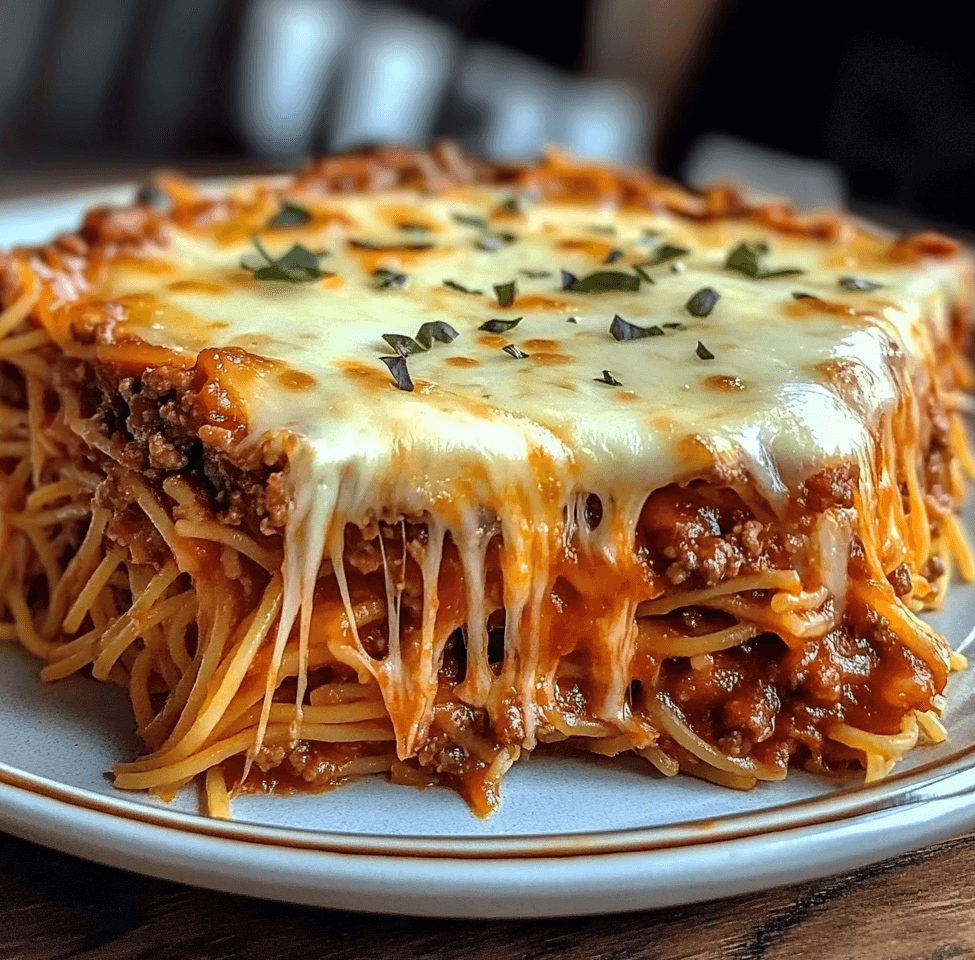Easy Spaghetti Crust with Cheese Layer and Meat Sauce Recipe