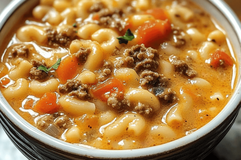 The Best One-Pot Macaroni Cheeseburger Soup You’ll Ever Taste