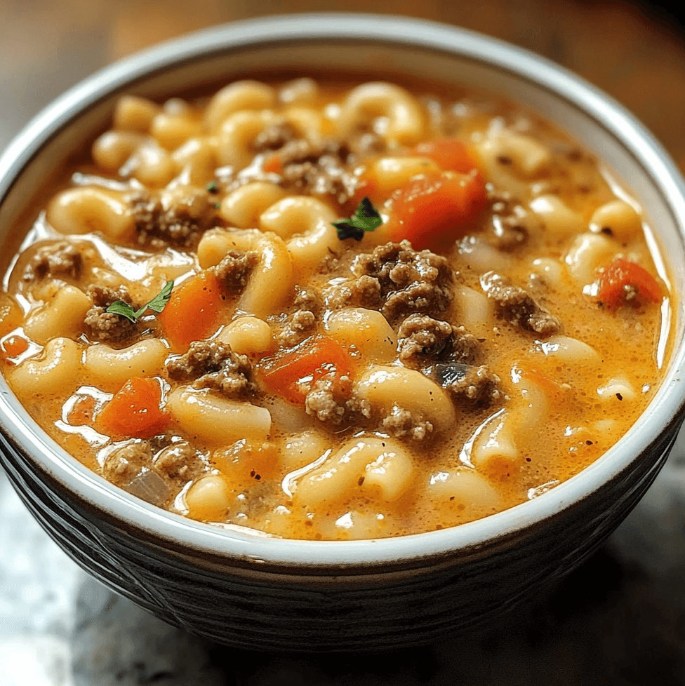 The Best One-Pot Macaroni Cheeseburger Soup You’ll Ever Taste