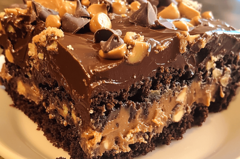The Best Chocolate Peanut Butter Poke Cake You’ll Ever Taste