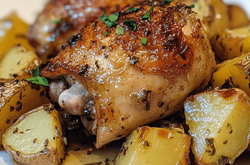 Easy Chicken Under a Brick with Herb Roasted Potatoes Recipe