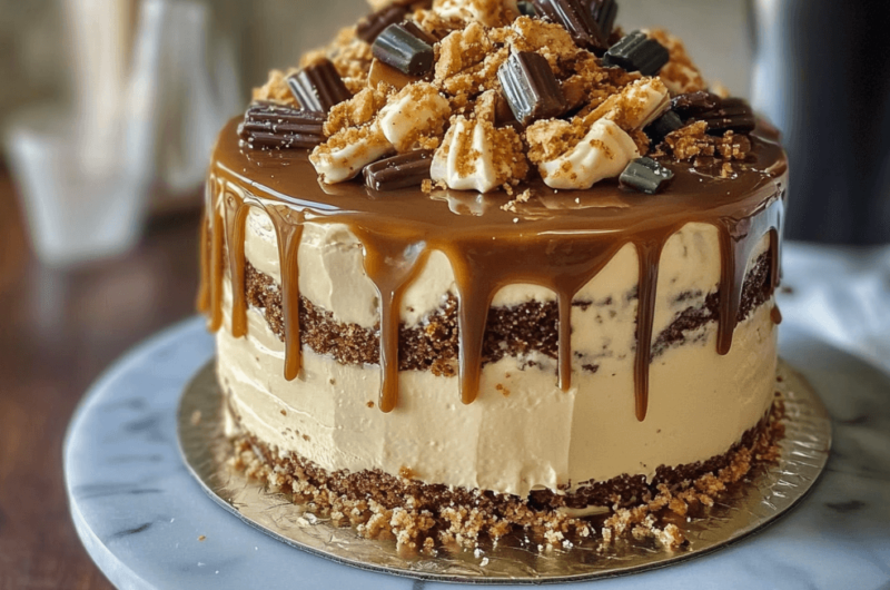 Quick and Delicious Caramel Peppermint Crisp Cake for Festive Gatherings