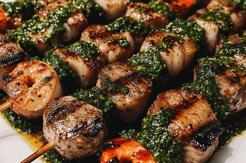How to Make Grilled Surf & Turf Skewers with Chimichurri